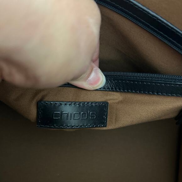 Chico’s Tiger Stripe Structured Tote Bag Animal Print Faux Leather Gold Logo - Picture 6 of 8